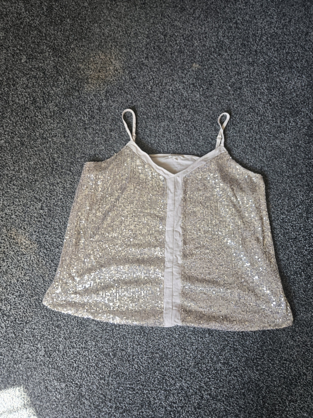 Sequin Spaghetti Strap Cami Tank Top - Champagne - Picture 2 of 11